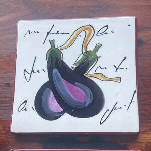 Farmhouse Antica Fornace Made in Italy Square Eggplant Trivet - Pair